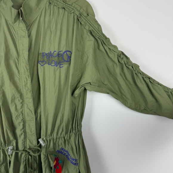 ROCKS & INDIGO Green Lightweight Trench Coat Embroidered Boho / Size Medium - Picture 7 of 16